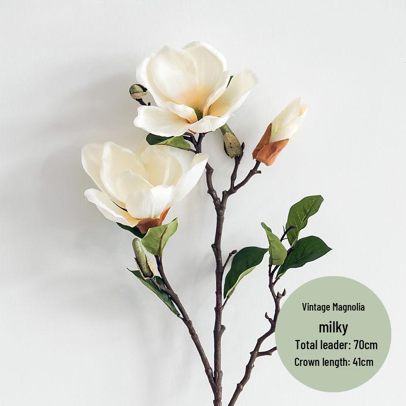 Retro Magnolia Artificial Flower Arrangement - Decorative Single Stem Bouquet for Living Room or Dining Table.