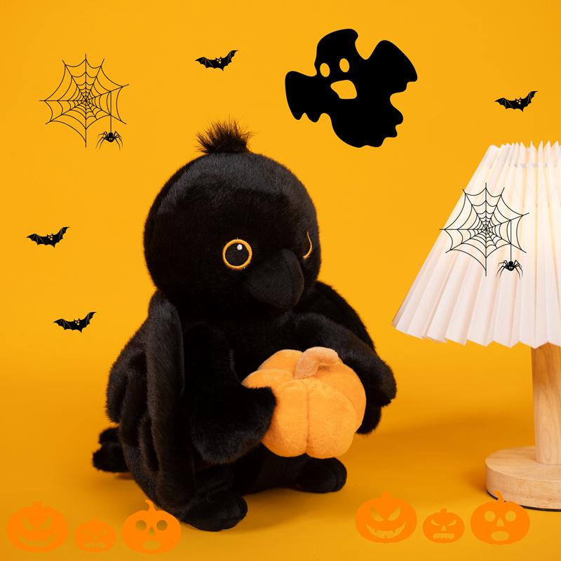 Cute Crow Holding Pumpkin Plush Toy Fluffy Cartoon Animal Stuffed Doll Home Decor Gifts For Boys