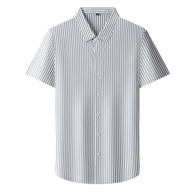 ROMON Men's Ice Silk Striped Short Sleeve Business Shirt