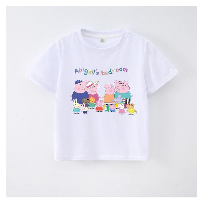 2026 Summer Cartoon Print Cute Peppa Pig Children s Summer New Round Neck Universal Top 100