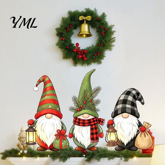Christmas Wall Decals Gnome Stickers, Removable PVC Waterproof Decals, Self-Adhesive Goblin Easy Peel Art And Stick Decor for Holiday Home Living Room