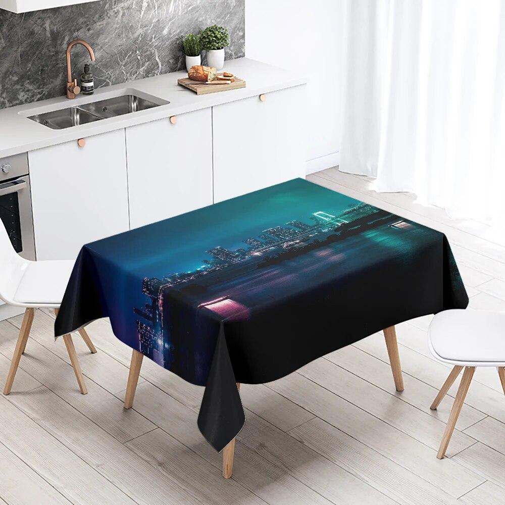 World Famous City Night Scene Tablecloth Wedding Party Restaurant Table Decoration Waterproof Kitchen New Home
