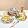 WORTHBUY Round Dinner Plate With Compartments 304 Stainless Steel Divided Dinner Dish Fruit Salad Food Plates Kitchen Tableware