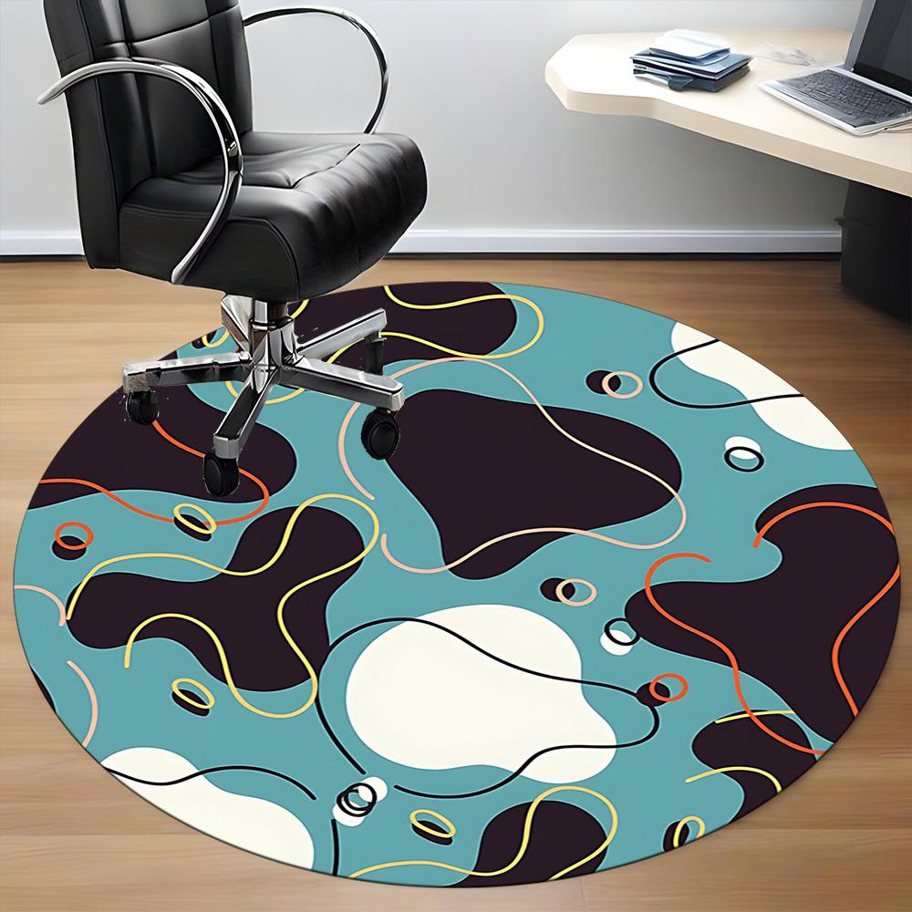 1pc Abstract Shapes Office Round Area Rug, Indoor Mat Suitable For Office, Under Office Chairs Bedroom Living Room Home Decor, Room Deco 056
