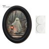 Ghost Oil Painting Print Halloween Wall Decor, Cute Table Sign, Vintage Oval Framed Retro Decor Picture, Decorative Art for Mantel Living Room Bedroom