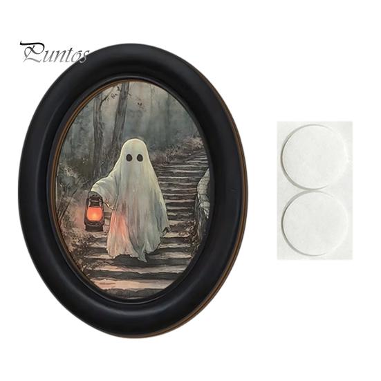Ghost Oil Painting Print Halloween Wall Decor, Cute Table Sign, Vintage Oval Framed Retro Decor Picture, Decorative Art for Mantel Living Room Bedroom