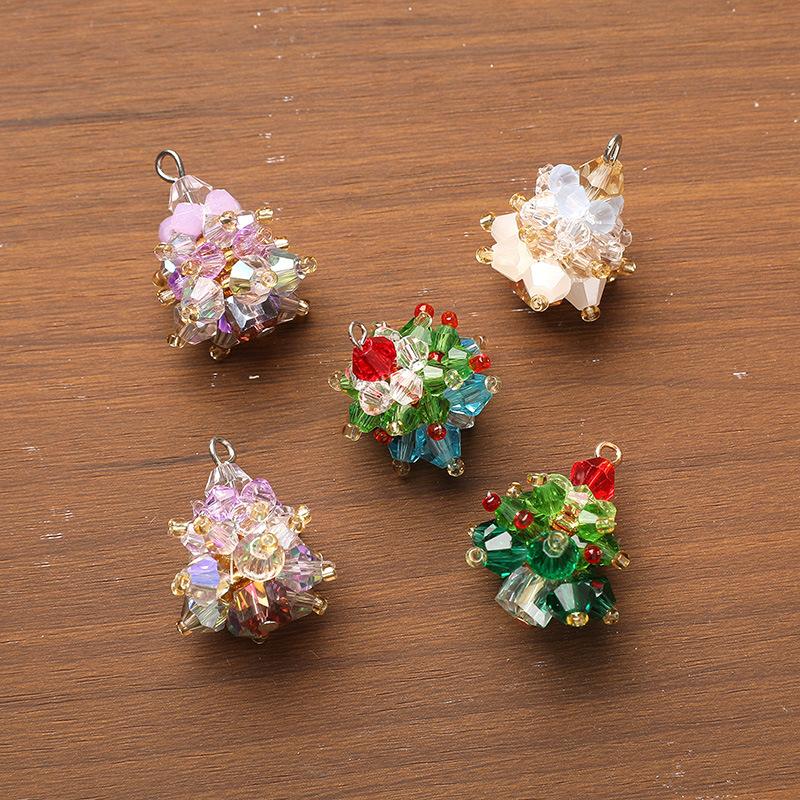 3Pcs Winter Christmas Tree Charms Beaded Glass Handmade Woven For Keychain Earrings Necklace Diy Making Jewelry Gifts