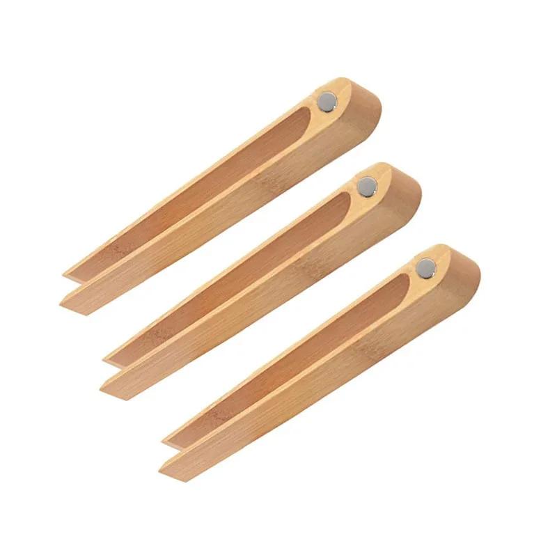 Magnetic Bamboo Toaster Tongs Reusable Heat Resistant Wooden Toast Tongs Long Natural Wood Kitchen Utencil