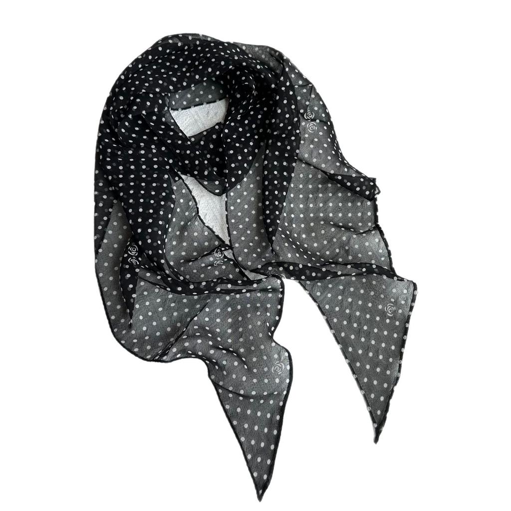 Black and white polka dot 111 silk georgette silk scarf women's summer thin scarf yarn long small scarf mulberry silk