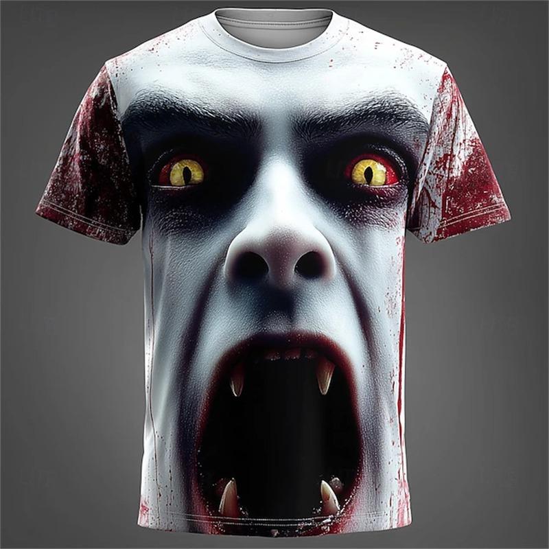 New Halloween Men's Crew Neck Short Sleeve T-Shirt Scary Werewolf