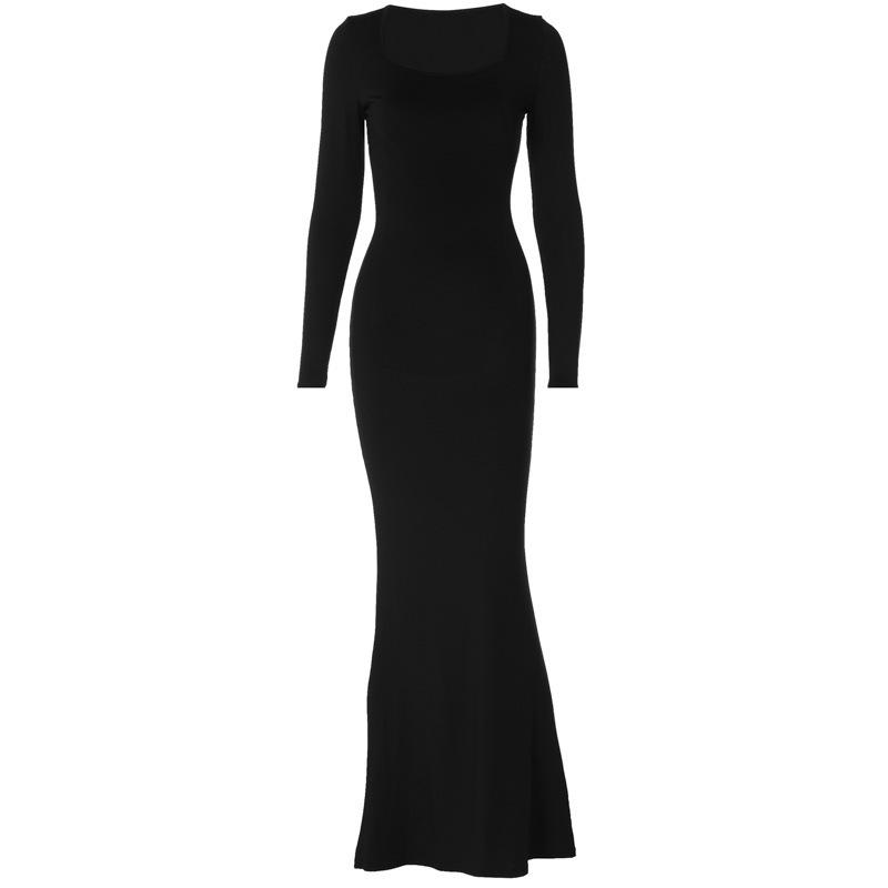 2025 Early Autumn Fashion: Women's Slimming Backless Lace-Up U-Neck Long-Sleeve Dress