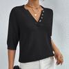 Women's Top Casual V-neck Cut-out Knit Pullover Short Sleeve T-shirt
