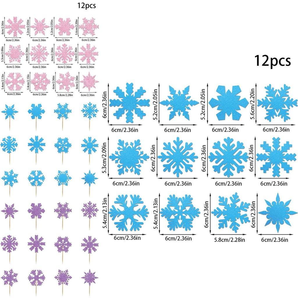 Christmas Snowflake Cake Toppers With Shining Design Paper For Holiday Party Decor