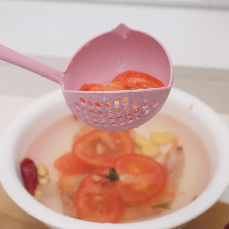 Wheat Straw Soup Ladle with Colander: Long-Handled, 2-in-1 Spoon for Hot Pot and Soup