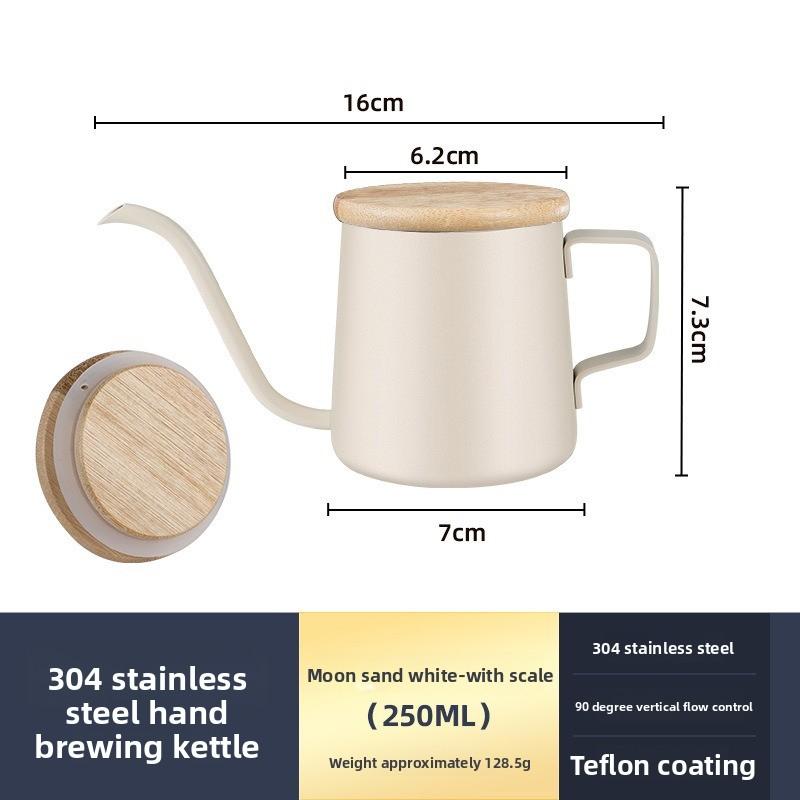 Hand-poured Coffee Pot with Lid, Bamboo Cover, 304 Thickened Stainless Steel Spout, Suitable for Household Use, Fine-mouthed Hanging Coffee Set