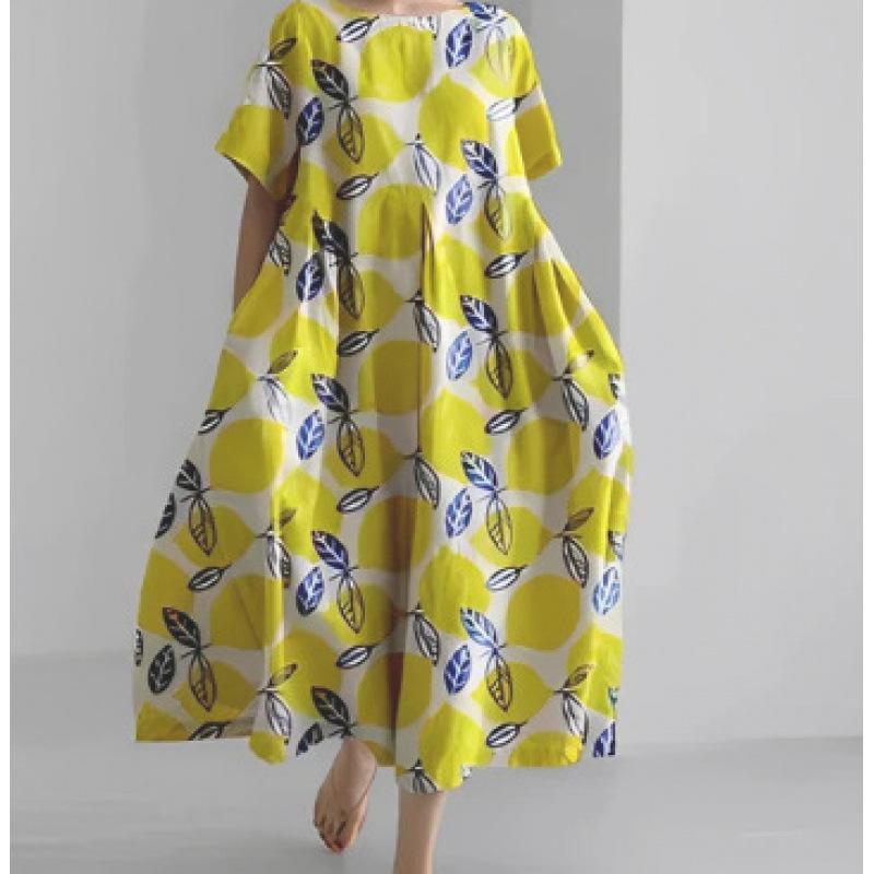 Damen Sommer Übergröße Gestreiftes Print Maxikleid, Lässiges Lockeres Rundhals Kurzarm Oversized A-Linien-Kleid