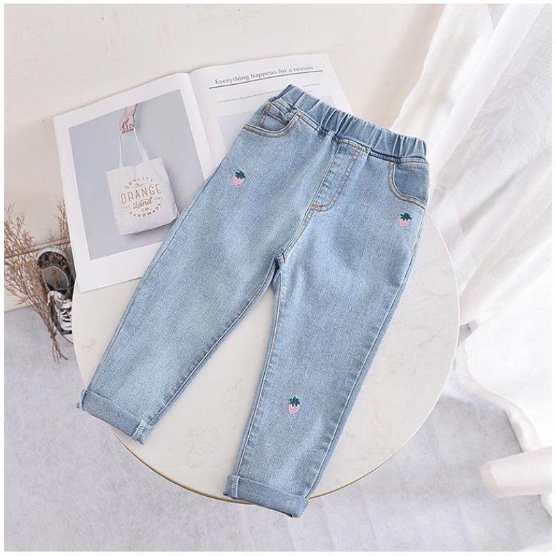 Happytimes Meisjes borduren jeans lente babymeisje casual slanke jeans herfst kinderen blauwe lange broek broek kinderkleding 140cm lichtblauwe kleur