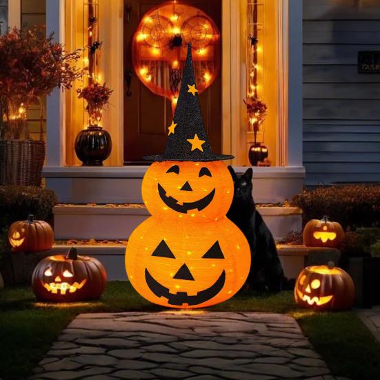 3FT Halloween Collapsible Pumpkin Decoration Battery Operated Light Up Pumpkin Light Pop Up Jack-o-Lantern for Indoor Outdoor Yard Porch Holiday Decor