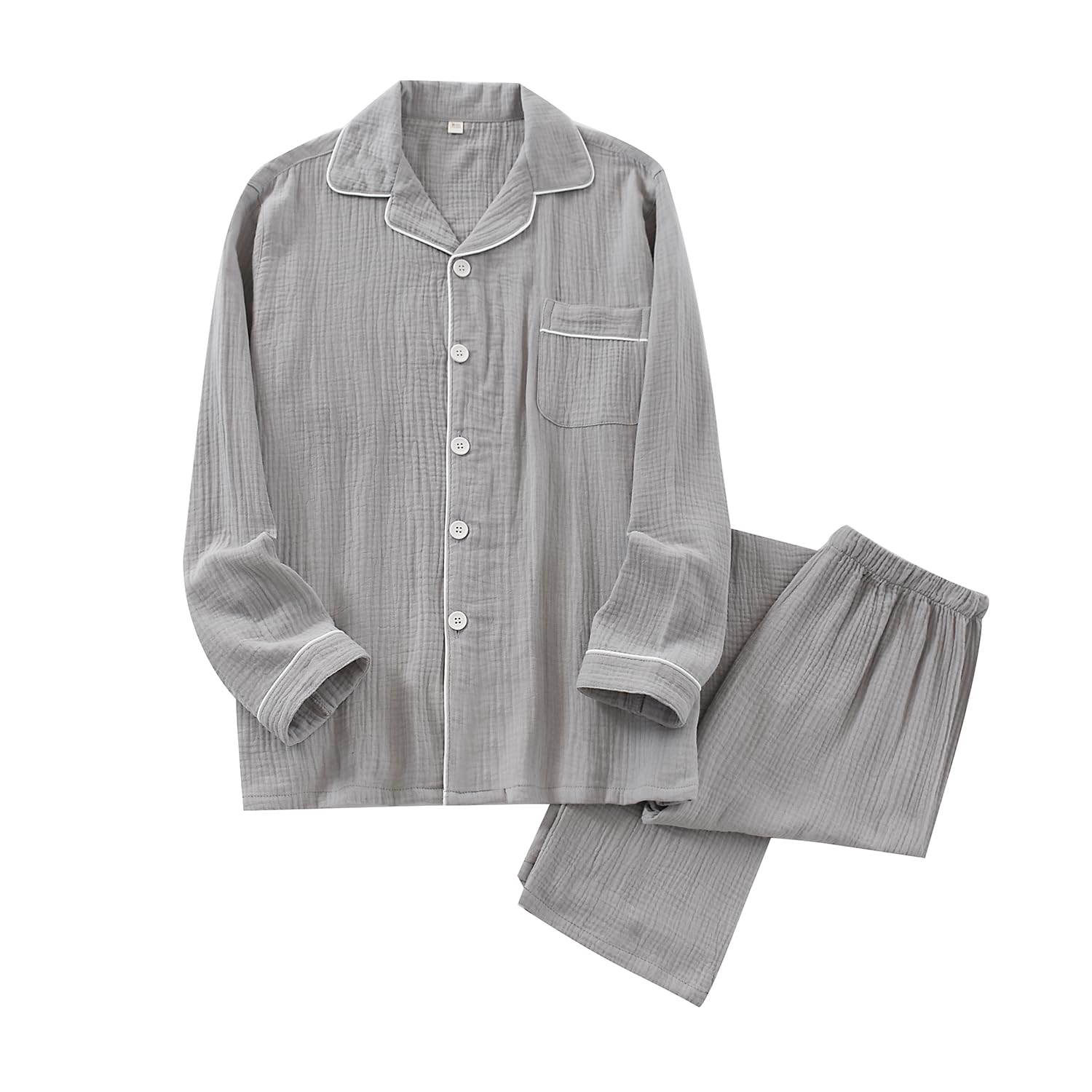 

LEVANA Пижама с длинным рукавом из двойной марли, Свободная, Удобная, Больничная и Осенняя, Мужская, 100% Хлопок, Набор из 2 предметов, Посадка, Мягкая, Приятная к коже, серый