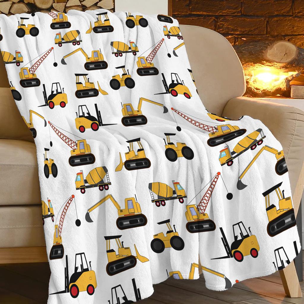 Construction Truck Blanket Kids Boys Cartoon Excavator Plush Throw Blanket Fuzzy Flannel Tractor Blankets for Bed Couch Sofa