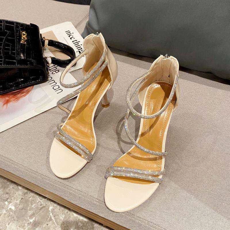 Fashion New Summer Fashion Open Toe Rhinestone 2024 Women High Heels Non-slip Square Toe Women Shoes Sexy Women Sandal Thin Heels