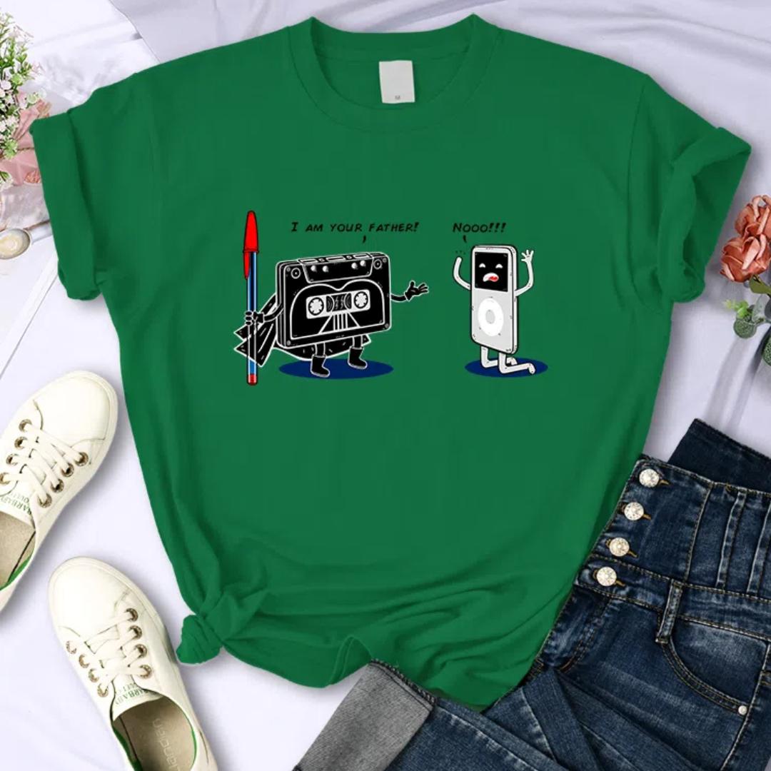 

Жіноча жіноча футболка з кумедним музичним плеєром. Зручна креативна футболка. Модні топи в вуличному стилі. Особисті літні футболки. XS