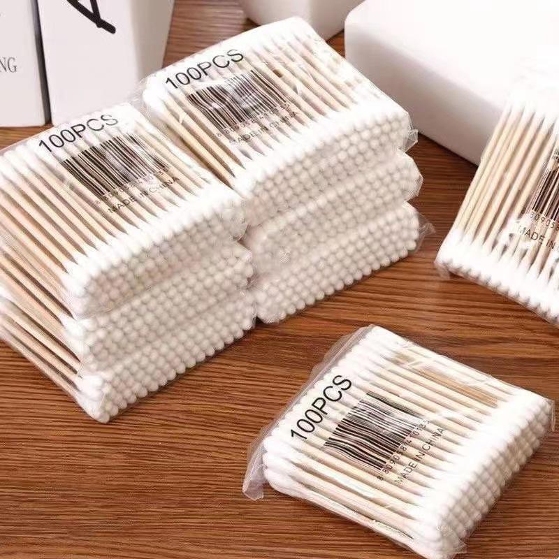 100 Double-Headed Disposable Cotton Swabs for Makeup Removal and Ear Cleaning