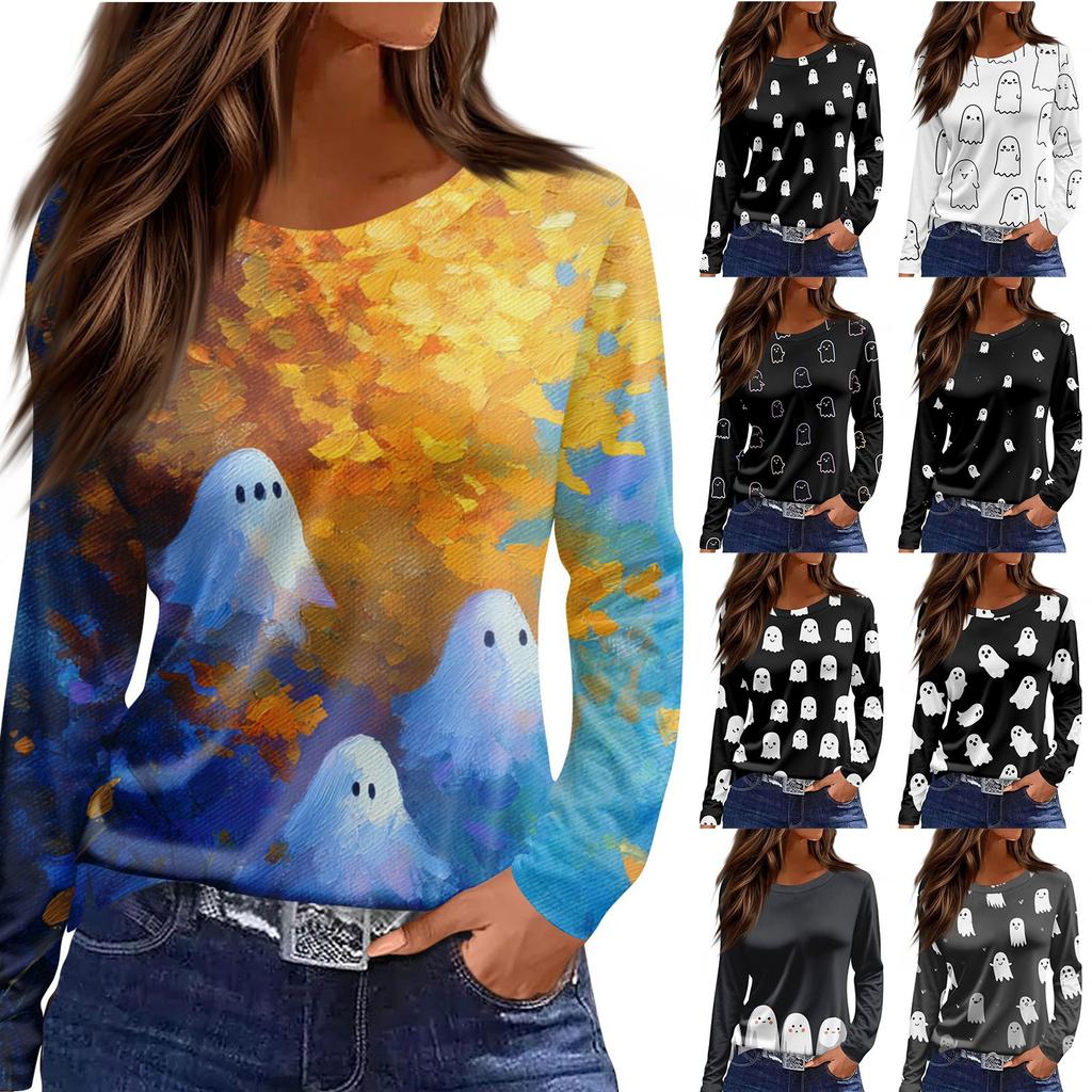 Damen Täglich Lässig Langärmlig Bedruckt O-Ausschnitt Oberteil