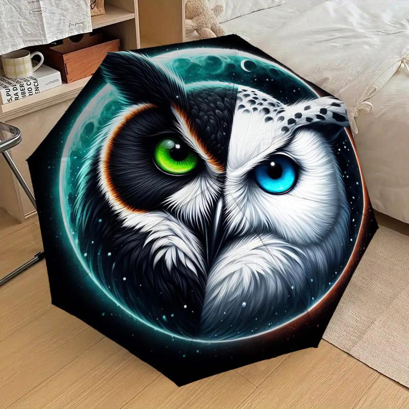 1pc Moonlit Yin-Yang Owl Umbrella with Plastic Handle,Suitable for All Seasons Home Travel Outdoor UmbrellaDD1747
