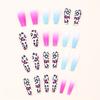 24 peças Leopard Gradient Press On Nails - Unhas Postiças Matte Blue Pink com Cobertura Total Long Coffin Ballerina Design - Fácil de Aplicar e Remover - Perfeito