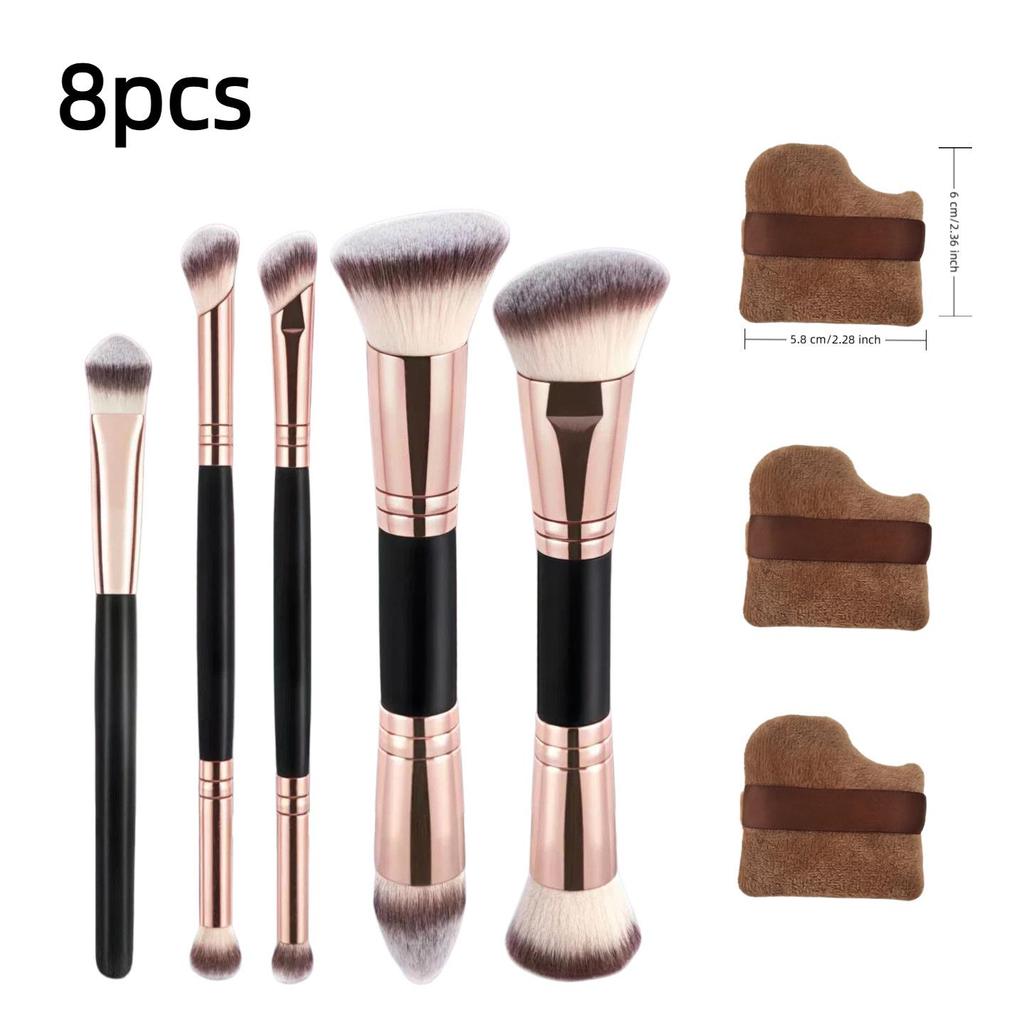 5 Double-Ended Makeup Brushes: Foundation, Blush, 3-Color Contour, Soft Bristle, Loose Powder, Beauty Tool Set