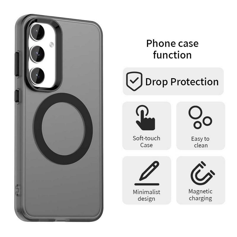 Wireless Charge Magnetic Matte Hard PC Back Cover For Samsung S25 Ultra S24 S23 FE A56 A36 A16 A55 A15 Soft Edge TPU Shockproof Solid Color Phone Case
