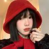 Korean Knitted Beanies Cap for Women Winter Warm Lady Cute Balaclava Cap Y2K Solid Color Strap Hooded Hats Christmas Bonnet
