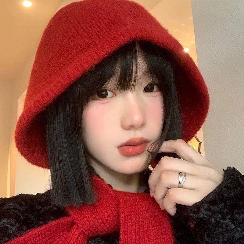 Korean Knitted Beanies Cap for Women Winter Warm Lady Cute Balaclava Cap Y2K Solid Color Strap Hooded Hats Christmas Bonnet