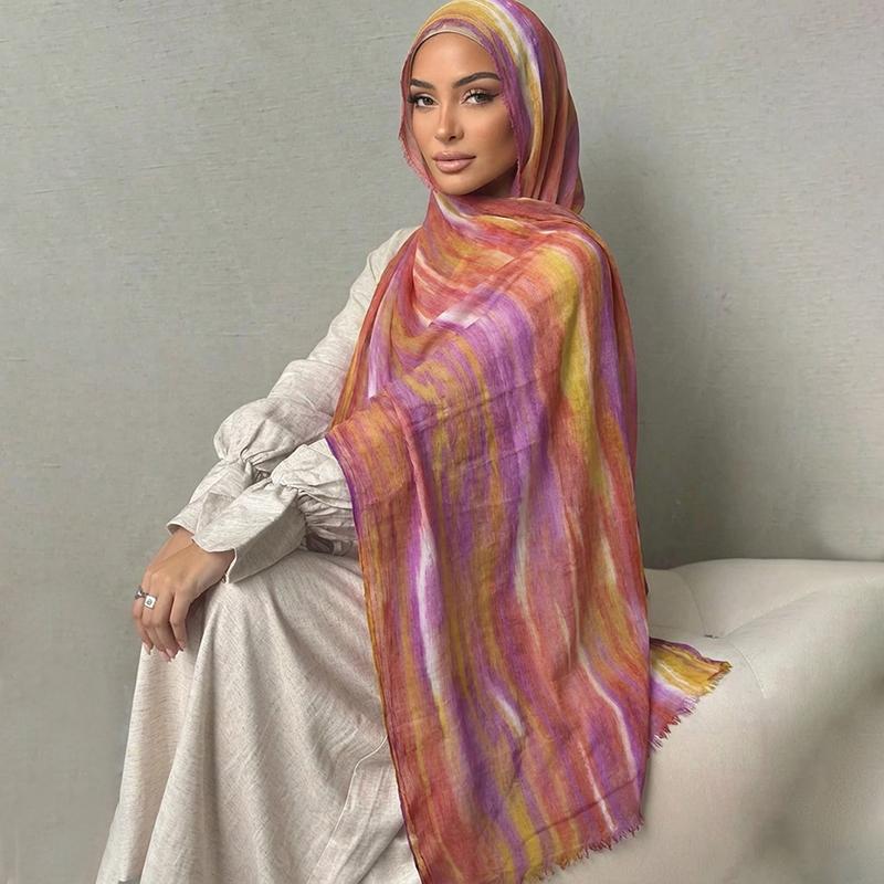 Ramadan Watercolor Modal Hijab Women Bohemian Watercolor Soft Muslim Hijabs Floral Breathable Shawl Wrap Scarf Headscarf Warm