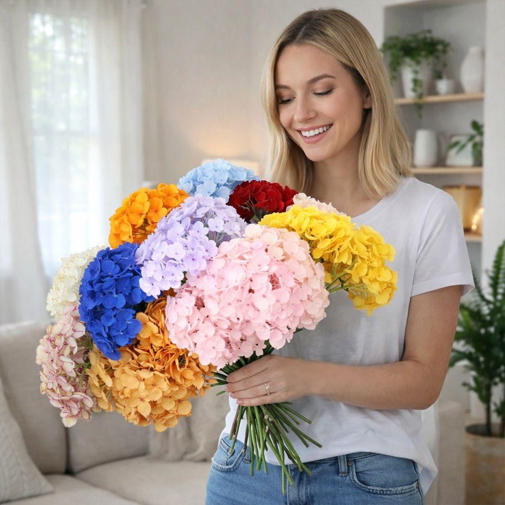 5 Heads Artificial Hydrangea Flower DIY Silk Fake Hydrangea Flowers Beauty Wedding Floral for Wedding and Festival Decoration