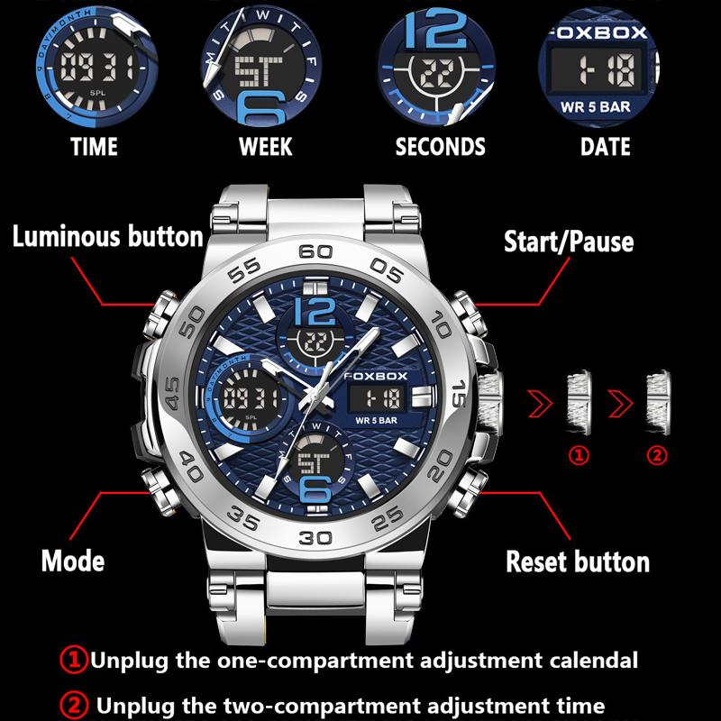 Fashion Business LED Backlight Alarm Quartz Chronograph Clock Male Waterproof Luminous Diving Watch Men Reloj Hombre+Box