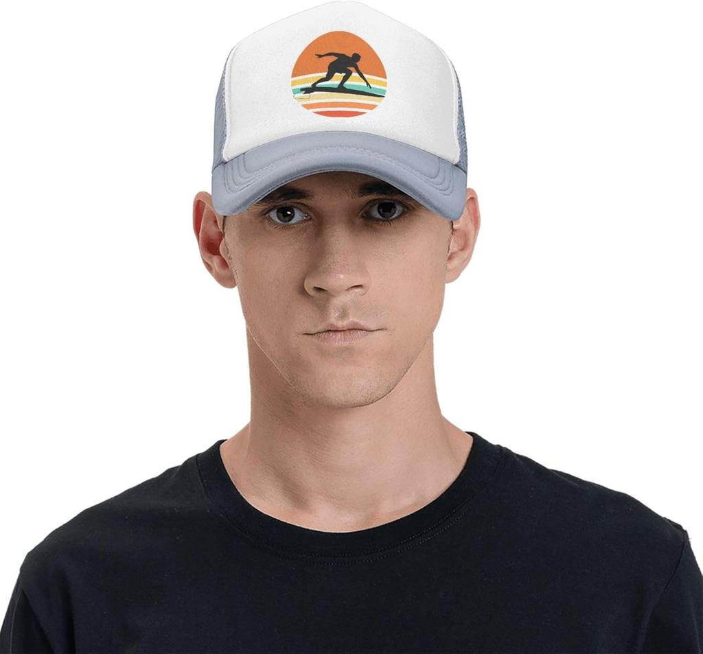 Surfer Sunset Retro Graphic Trucker Hat Polyester Mesh Adjustable Snapback Outdoor Sports Cap for Men Women