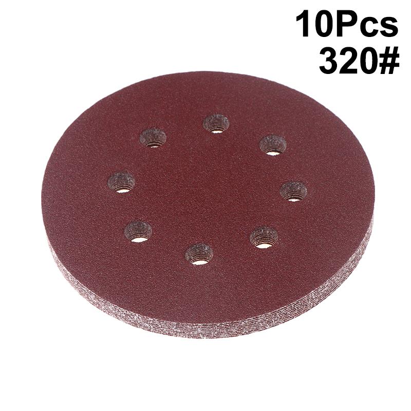 10Pcs 5 Inch 8-Hole Alumina Sanding Pad Sanding Sheet Polishing Sand Paper Sanding Discs Abrasive Polishing Tool For Metal Wood