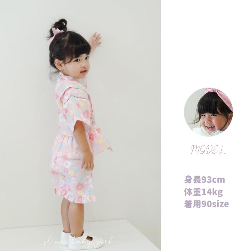 Baby Jinbei Top and Bottom Japanese Baby Fireworks Summer Obon Summer Vacation Cool Pajamas HF403 [SLINX] Children's Set, Pattern, Ruffles, Clothes,