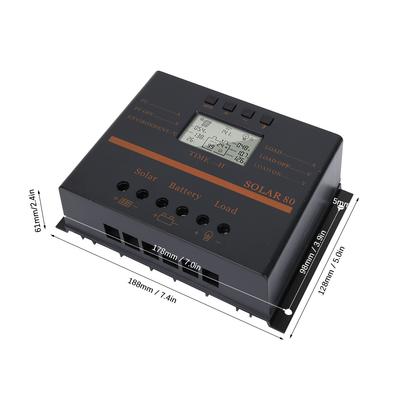 80A Solar R Controller 12V 24V Auto LCD Display USB Charging for Mobile Phone