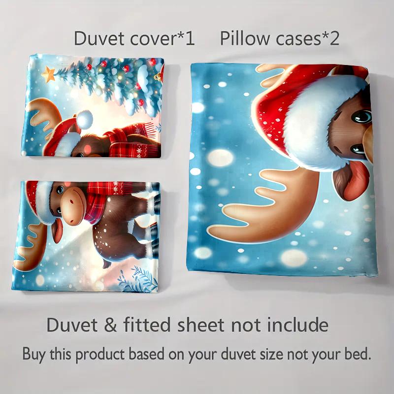 Festive reindeer scenery Bedding Duvet cover sets Duvet covers Pillowcases gifts (1 * Duvet Cover 2 * Pillowcases, without duvet insert)