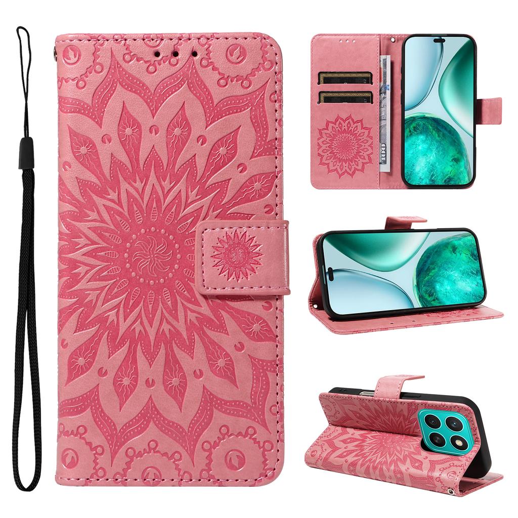 For Honor X8c 4G Phone Case Sunflower Imprinted Leather Wallet Stand Cover with Strap