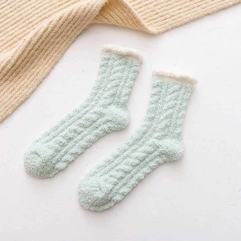 Coral Velvet Socks Women's Postpartum Sleep Autumn and Winter Mid-tube Home Lined Velvet Thickened Moon Socks Plush Floor Socks