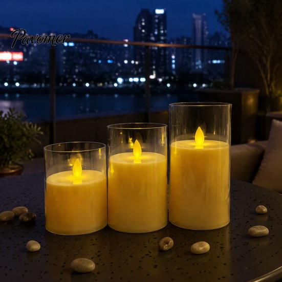 Flickering Led Pillar Candles for Holiday Flameless LED Candles, Battery Operated Acrylic Realistic Wax Lights Christmas Decor Warm Color Light