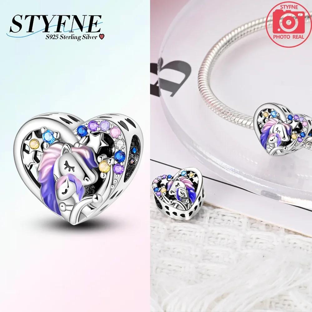 925 Silver Charms Pink Iris Flower Heart Unicorn Four Leaf Clover Beads for DIY Bracelet Jewelry Making Women