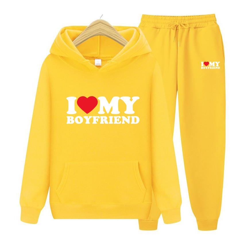 I Love My Boyfriend Herrenanzug Hoodie Zweiteiliges Set Kapuzenpullover Damen Hoodie Herbst Herren Hoodie + Hosen Sets