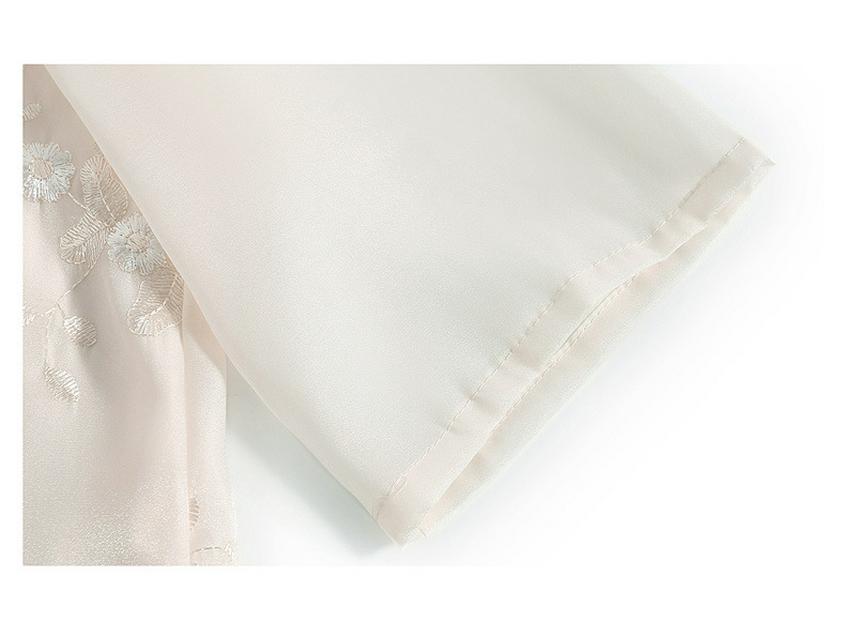 Mom's Summer Embroidered Tassel Stand Collar Chiffon Blouse for Middle-Aged Women