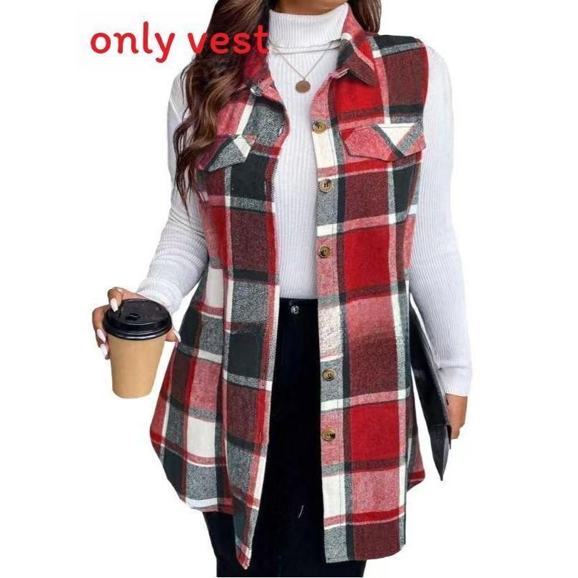 Casual Womens Sleeveless Vest Spring Plaid Buttonfront Polyester Top For Adults