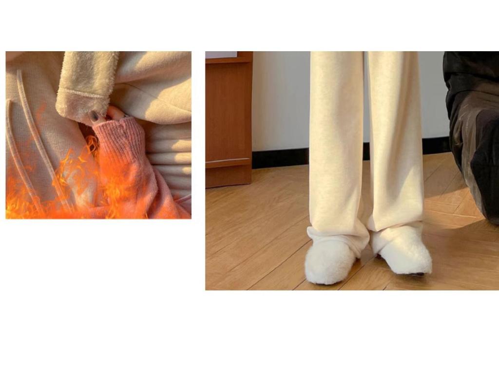 Women's High-Waisted Fleece-Lined Wide-Leg Rice Cotton Pants for Autumn/Winter 2025